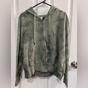 Women’s full zip green tie dye hooded sweatshirt